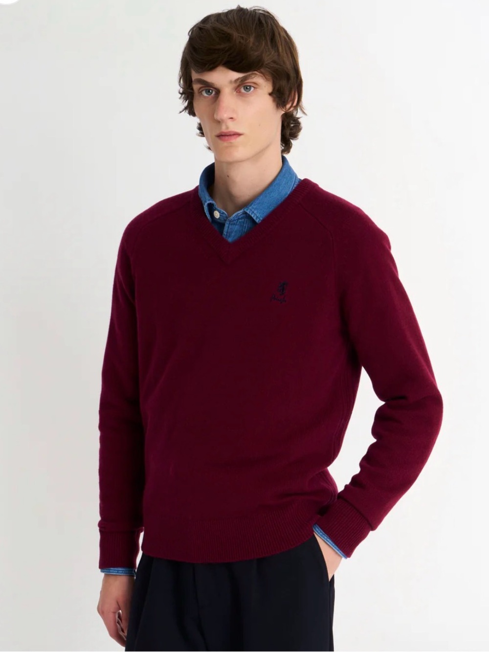 Pringle of Scotland Retro V-Neck Sweater in Burgundy Red